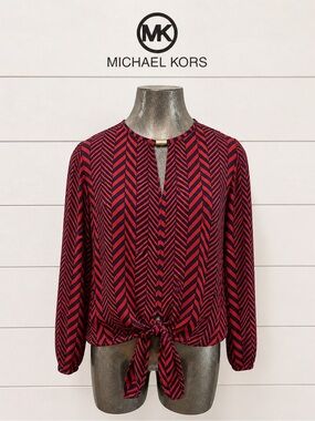 MICHAEL MICHAEL KORS – Tie-Front Chevron Blouse – Size S